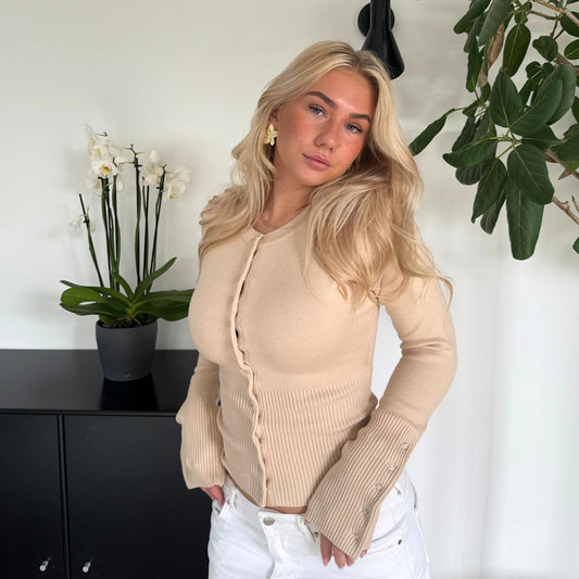 Camilla Strikcardigan med knaplukning Khaki - Limited edition
