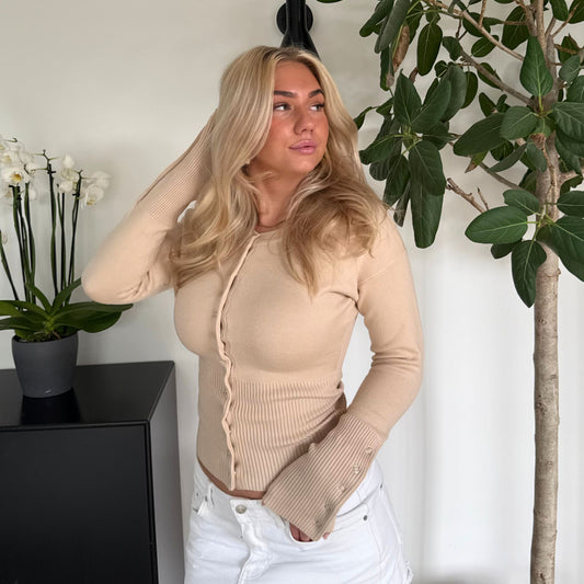 Camilla Strikcardigan med knaplukning Khaki - Limited edition