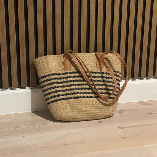 Elvira – Stribet taske i naturmateriale