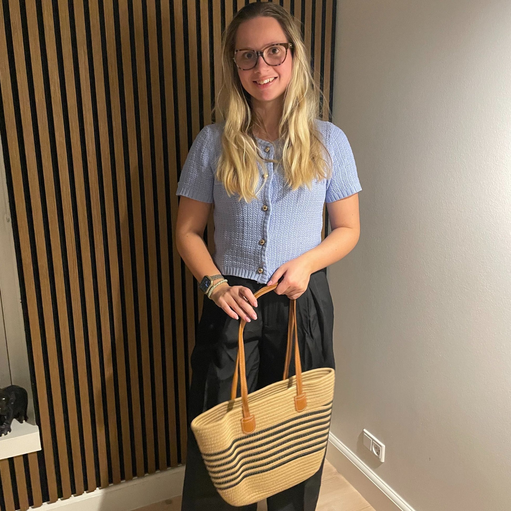 Elvira – Stribet taske i naturmateriale